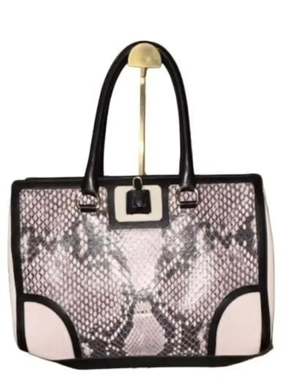 Furla Pink, Black and White Snake Print Leather Tote Handbag